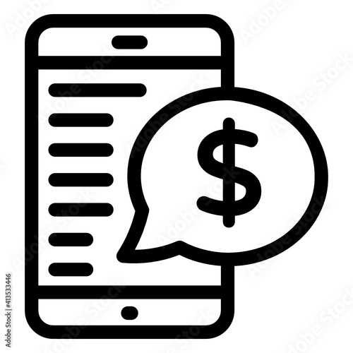
Mobile with dollar bubble denoting linear icon of financial chat 
