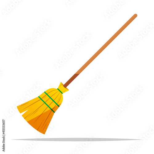 Wooden broom vector isolated illustration