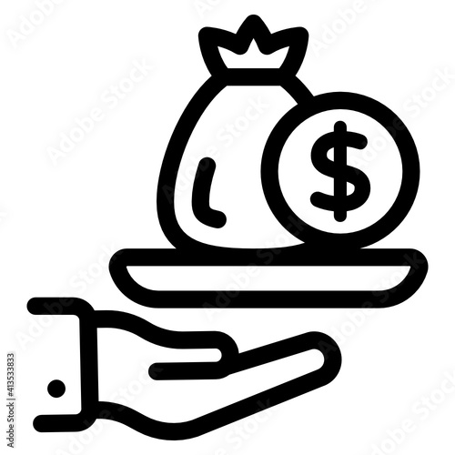 
Hand with coins denoting linear icon of cash investment 
