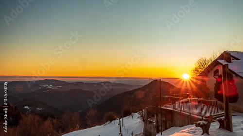 Winter sunset in the hills of Slovenia