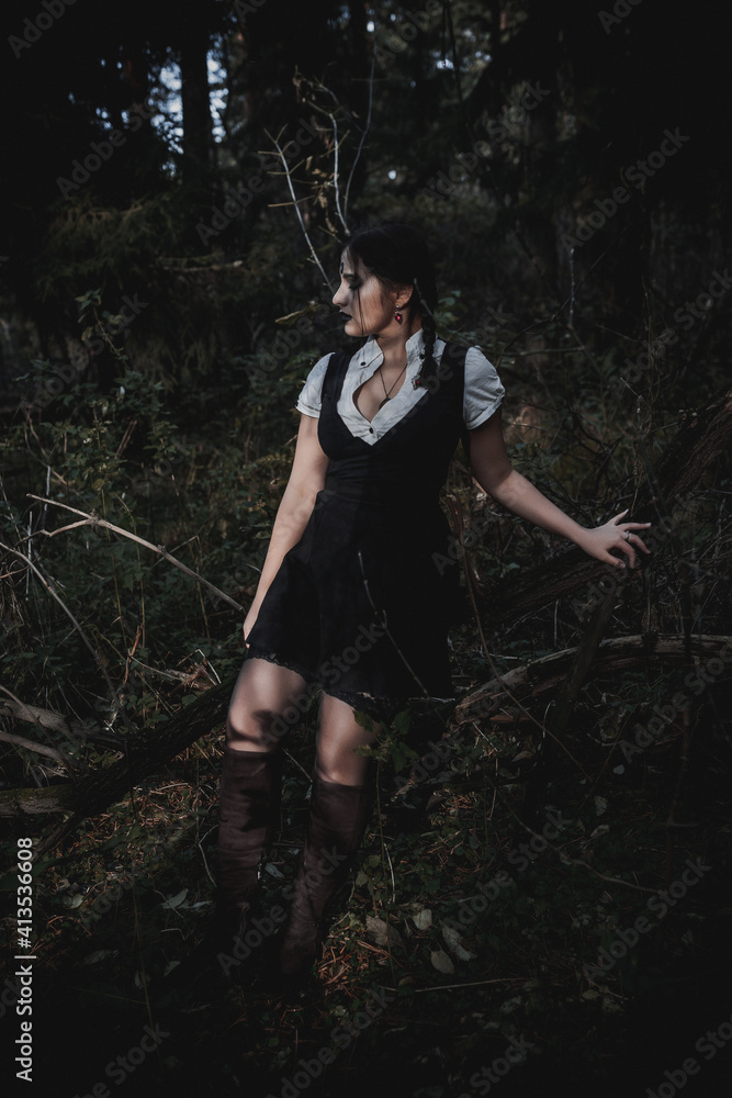 Witch in the form of a student in the forest Witch in the form of a student in the forest