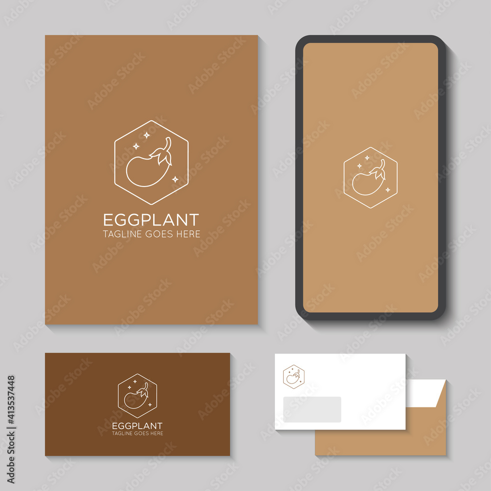 Fototapeta premium eggplant logo and aubergine icon vector illustration best logo design