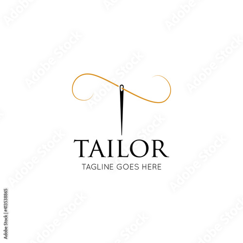 Tailor logo luxury needle and thread icon, sewing silhouette, vector illustration best logo design
