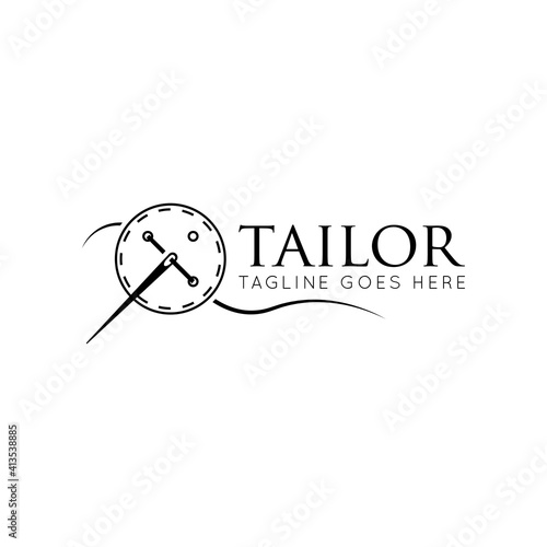 Tailor logo luxury needle and thread icon, sewing silhouette, vector illustration best logo design