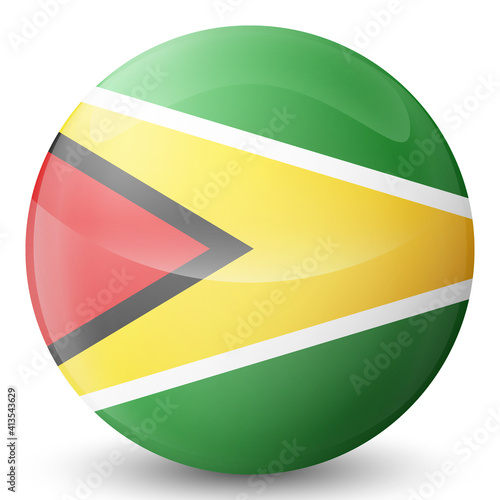 Glass light ball with flag of Guyana. Round sphere  template icon. National symbol. Glossy realistic ball  3D abstract vector illustration highlighted on a white background. Big bubble.