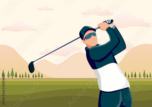 the vector illustration of the golf player Hitting Ball characters