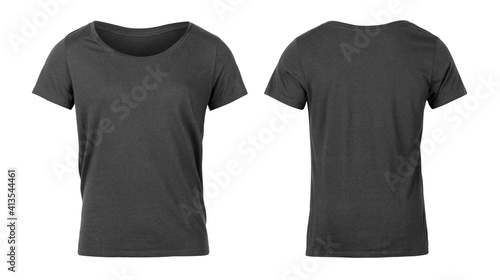 Realistic Grey unisex t shirt front and back mockup isolated on white background with clipping path.
