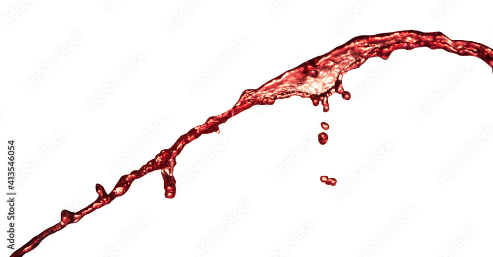 Red wine splashing above bottle on beige background