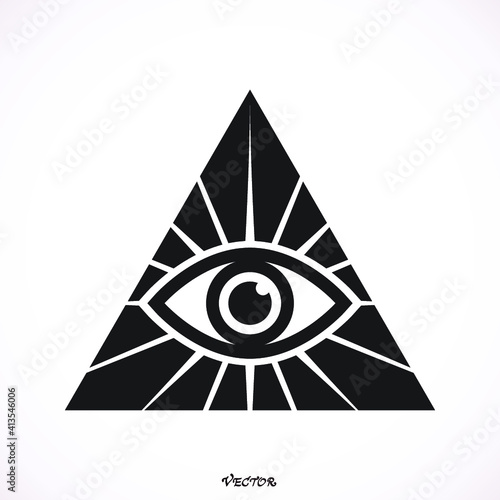 Eye of Providence. Masonic symbol. All seeing eye inside triangle pyramid. New World Order. Hand-drawn alchemy, religion, spirituality, occultism. Isolated vector illustration. Conspiracy theory.