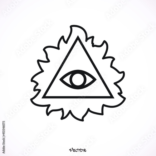 All seeing eye pyramid. Freemason and spiritual, illuminati and religion, triangle magic, vector illustration