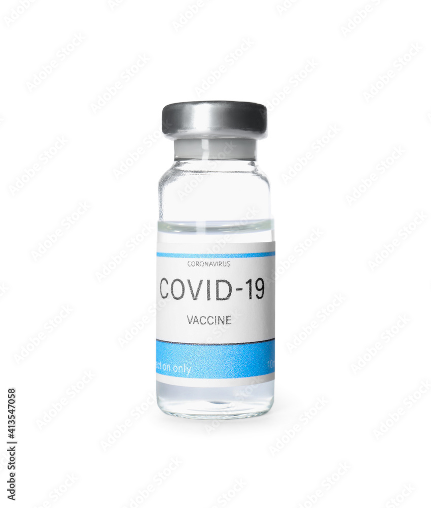 Vial with vaccine against coronavirus isolated on white