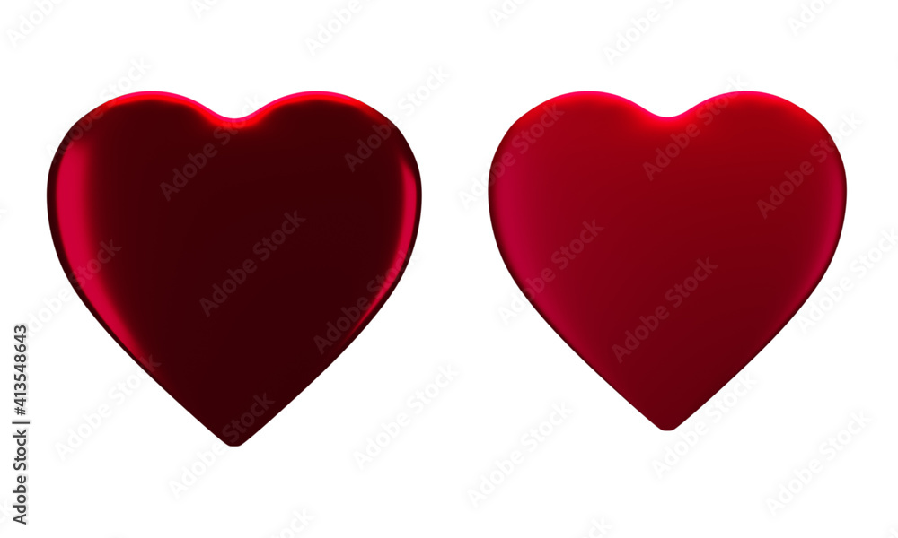 Heart love shape red color set 3D rendering isolated on white background With clipping path, For valentine's day or love day greeting card