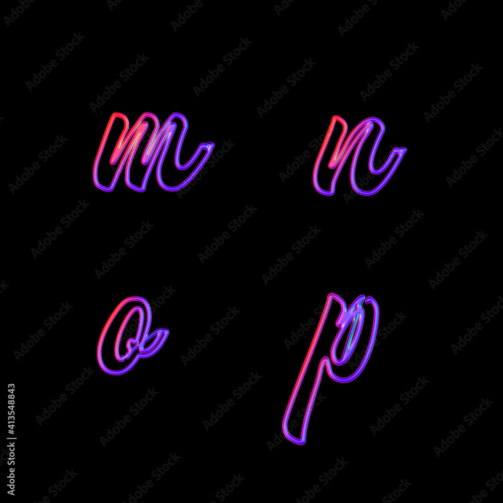 Glowing neon small letters - letters m-p Glowing neon small letters - letters m-p