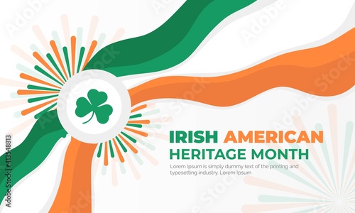  Irish-American Heritage Month in march celebration in usa, post banner design, Vector