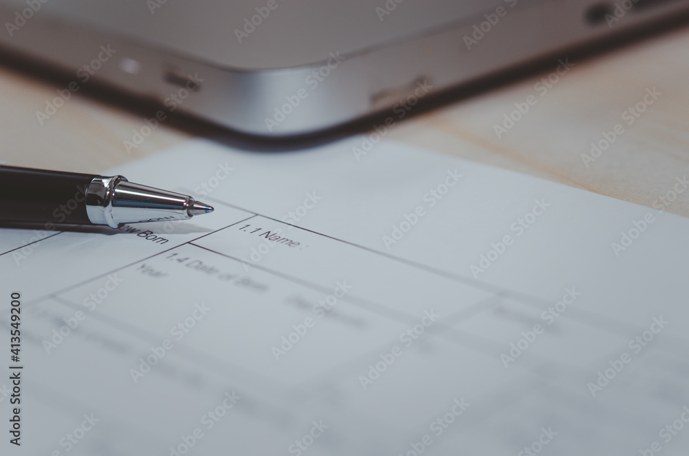Pen on paper documents, business application. Pen on paper documents, business application.