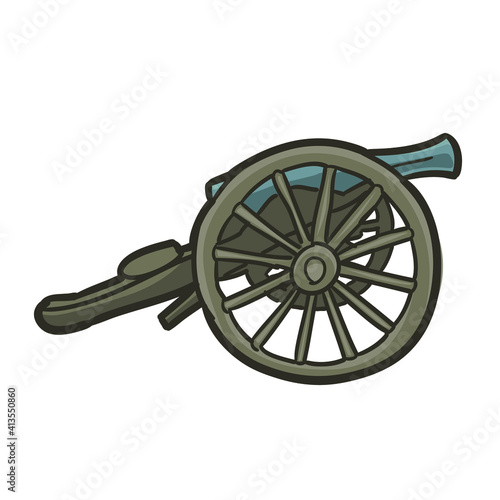 Old Cannon Old American War Doodle Illustration Icon. Vector Design Historic Artillery Tool Art.