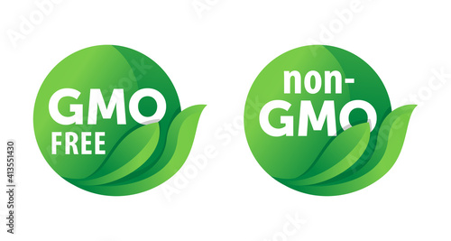 GMO free green label with leaf and text