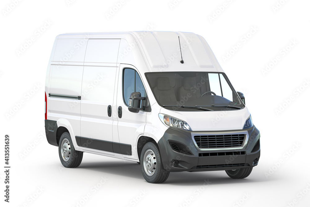 White commercial delivery van isolated on white