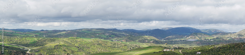 panorama view of the Sierra de Grazalema hills and mountains in northern Andalusia