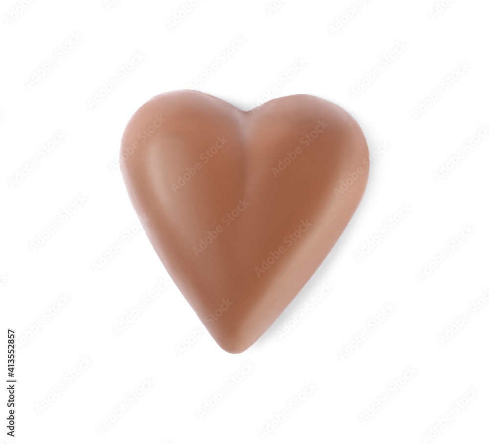 Beautiful heart shaped chocolate candy isolated on white, top view Beautiful heart shaped chocolate candy isolated on white, top view