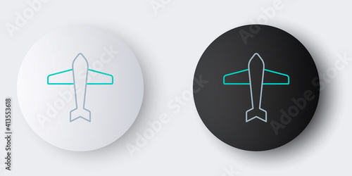 Line Jet fighter icon isolated on grey background. Military aircraft. Colorful outline concept. Vector.