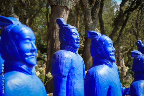 Photography Blue terracotta warriors figures army.
