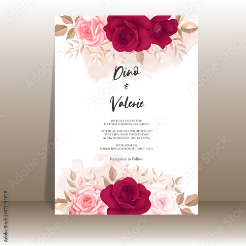 Elegant wedding invitation card with beautiful floral ornaments