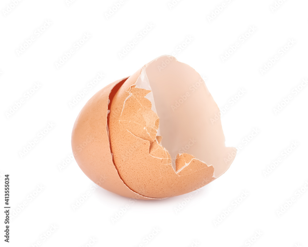 Egg shells on white background. Composting of organic waste Egg shells on white background. Composting of organic waste