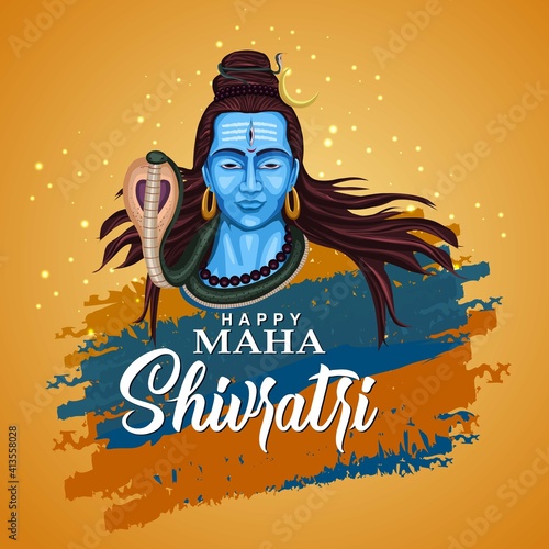 happy maha Shivratri with mahadev, a Hindu festival celebrated of lord shiva night, english calligraphy. vector illustration