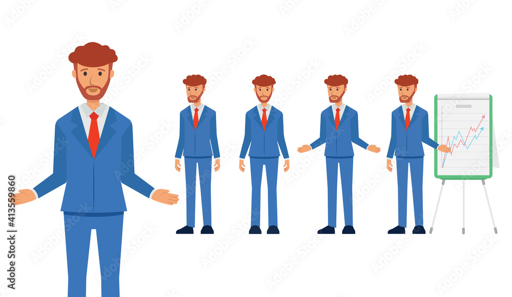 Set of full length business character in a suit , business man explain
