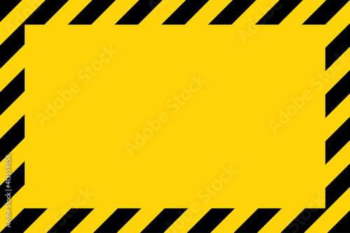 Black and yellow diagonal line striped. Blank vector illustration warning background. Hazard caution sign tape. Space for text
