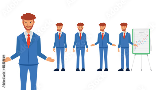 Set of full length business character in a suit , business man explain