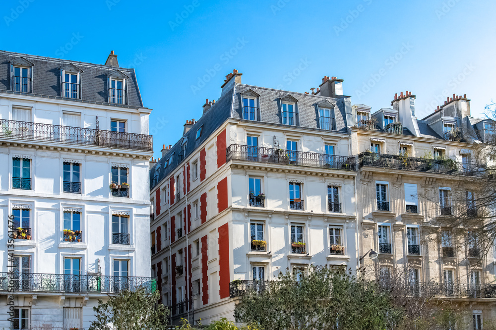 Paris, typical facade in the 11th arrondissement