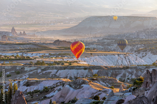 Hot Air Ballooning over the Cappadocia Plains, Anatolia, Turkey, at dawn