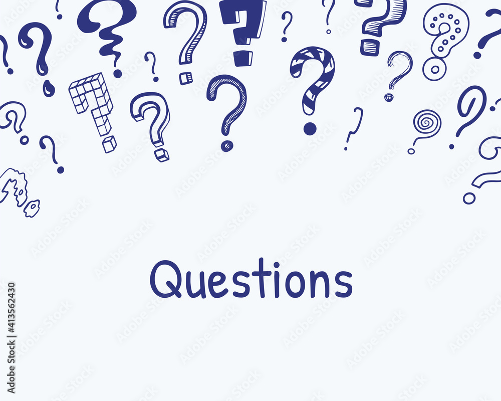 Question mark frame. Hand drawn background with different interrogation