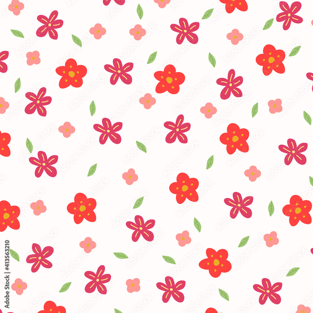 Colorful hand drawing flower pattern background.