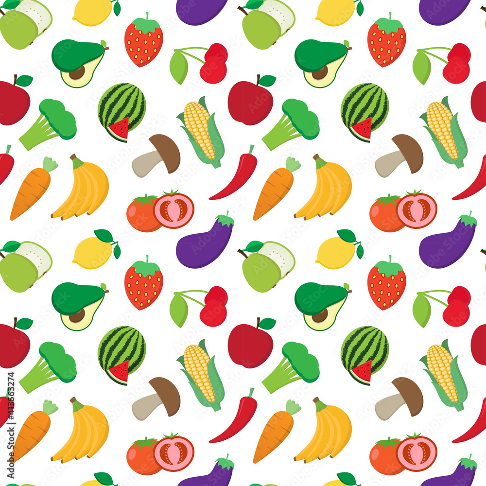 Fresh fruit and vegetables seamless abstract pattern on white background vector design Fresh fruit and vegetables seamless abstract pattern on white background vector design