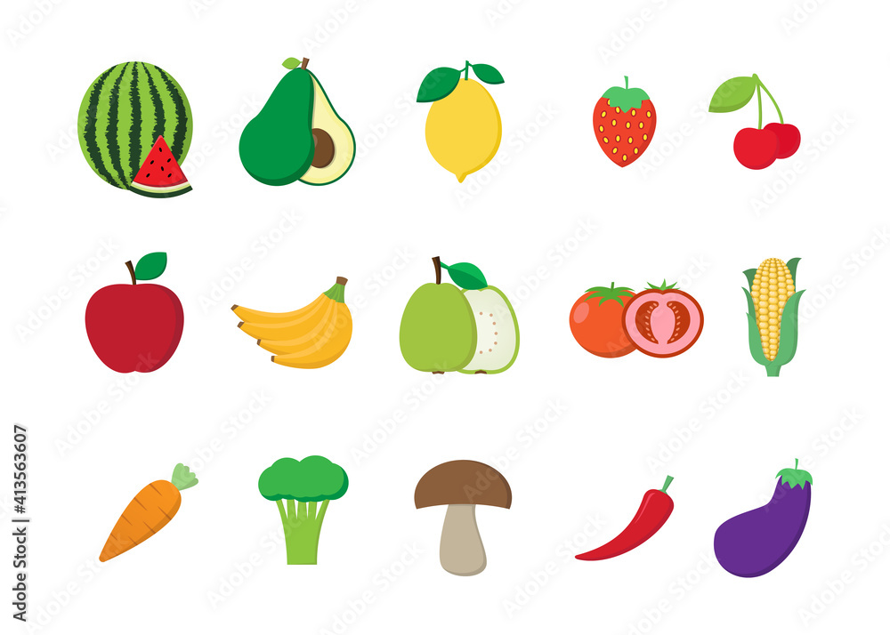 Fototapeta premium Fruit and vegetables fresh on white background vector design