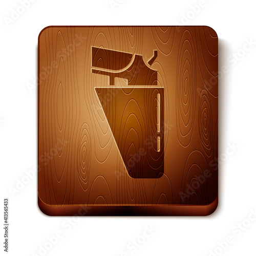 Brown Revolver gun in holster icon isolated on white background. Wooden square button. Vector.