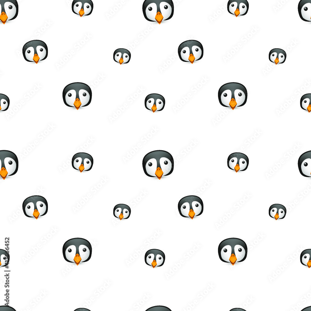 Penguin Face Emoji Pattern. Snow Animal Head Seamless Background