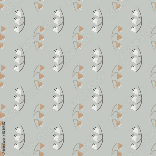 Seamless flora nature pattern with meadow bell flowers silhouettes print. Grey background. Simple design.