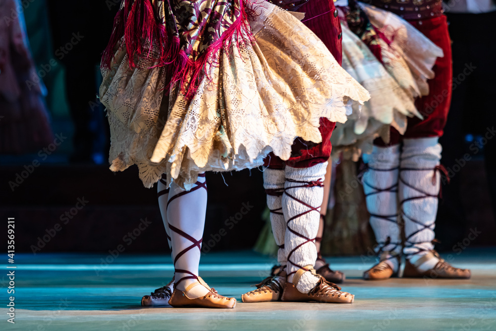 Fototapeta premium Closeup of ballerinas dancing. French style costume