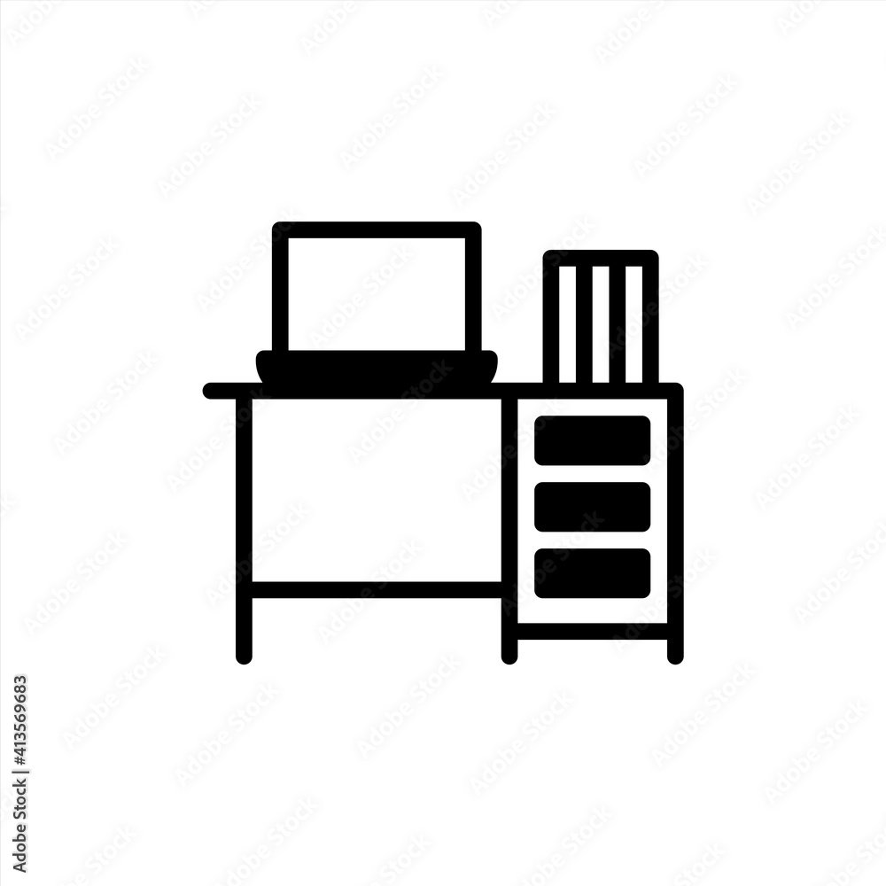 Study table icon in glyph style. Icons for online learning and home study.