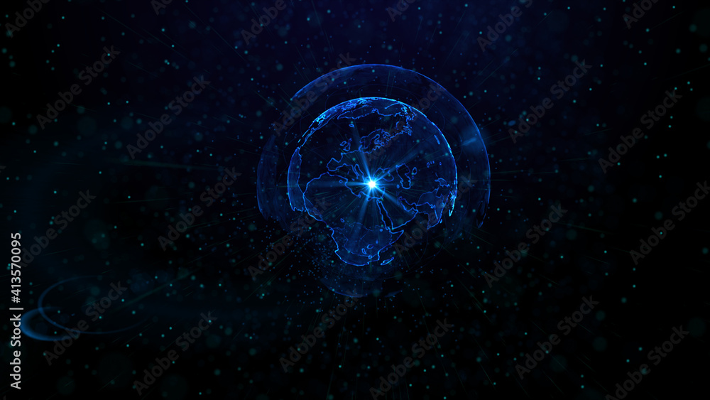Digital blue planet of Earth, 3D animation Digital blue planet of Earth, 3D animation