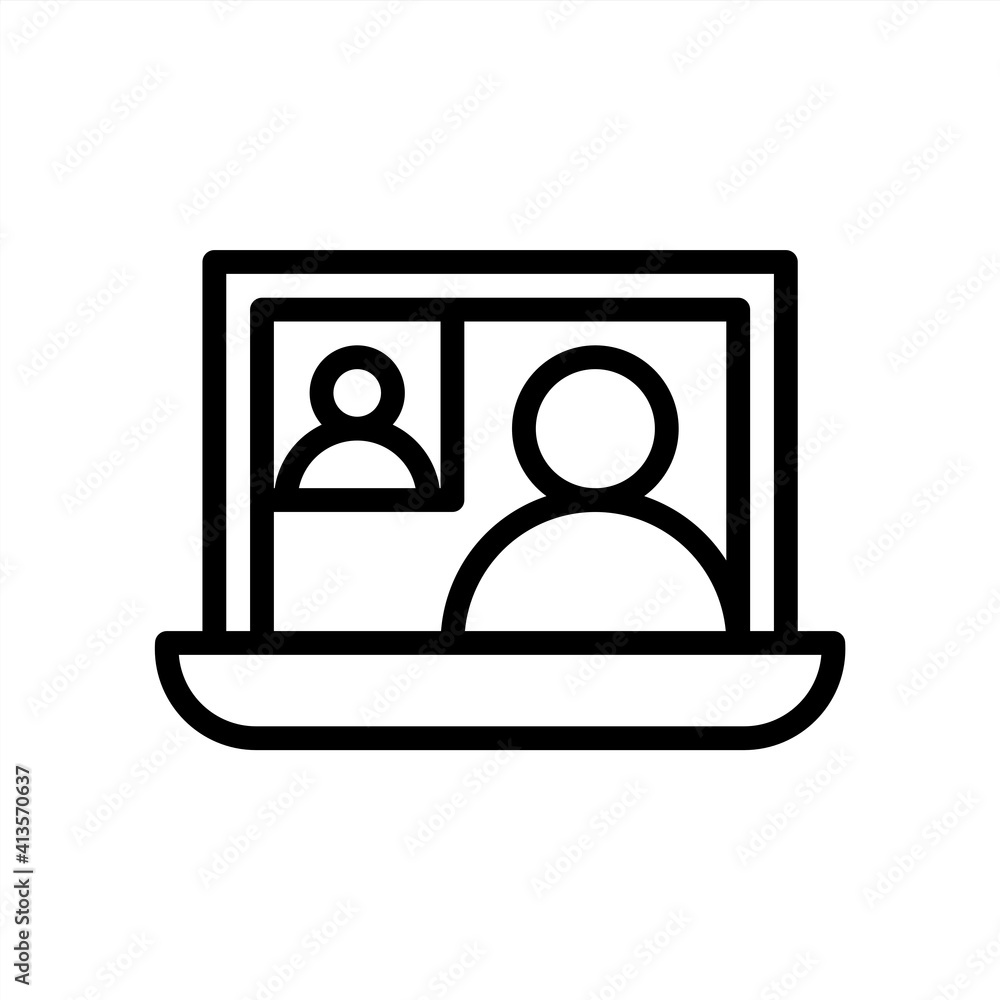 Video call icon via laptop with outline style. Icons for online learning and home study. Video call icon via laptop with outline style. Icons for online learning and home study.