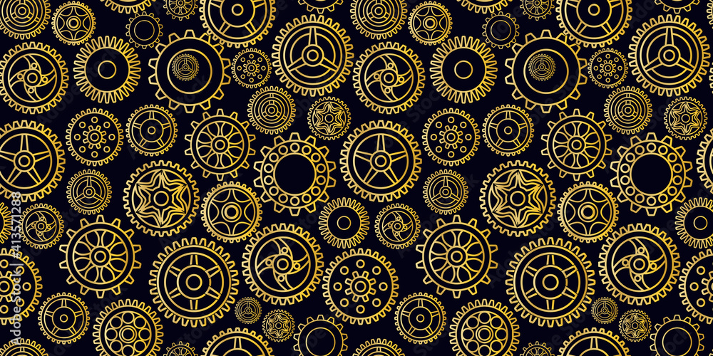 Seamless Pattern Golden Gears For Steinpunk Backgrounds Textures . Illustration 