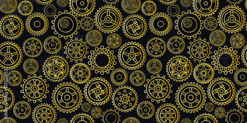 Seamless Pattern Golden Gears For Steinpunk Backgrounds Textures Vector Illustration 