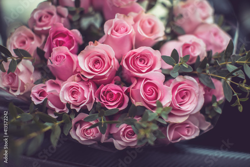 Luxury bouquet made of pink roses.