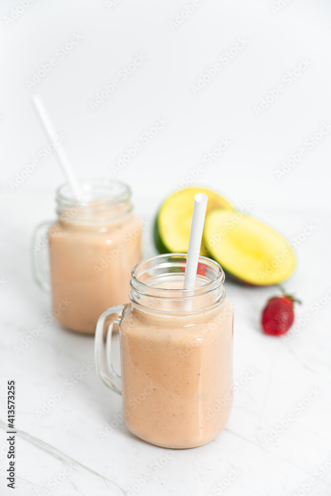 Summer Fruits Milkshake with Mango, Banana and Strawberries