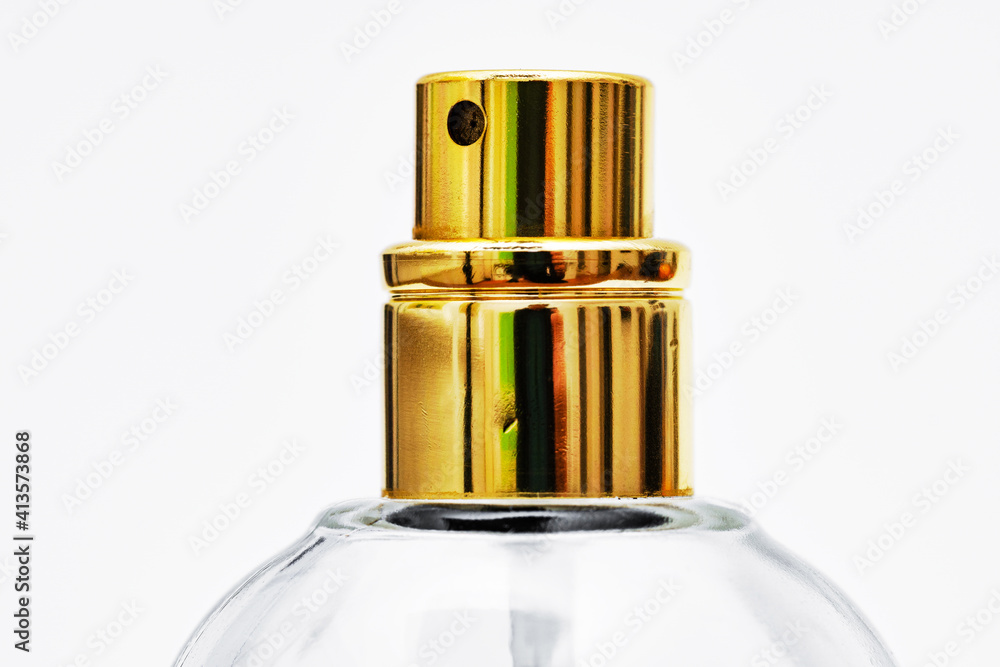Parfümflakon mit goldenem Zerstäuber Parfümflakon mit goldenem Zerstäuber